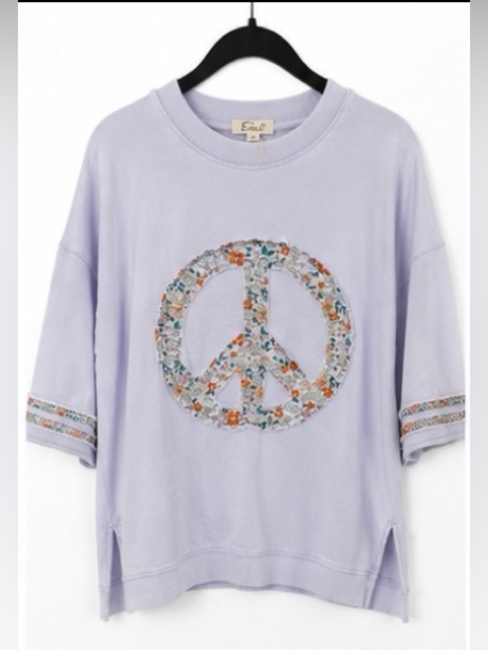 Easel NWT Floral Peace Sign Mineral Wash Cotton Pullover Top S